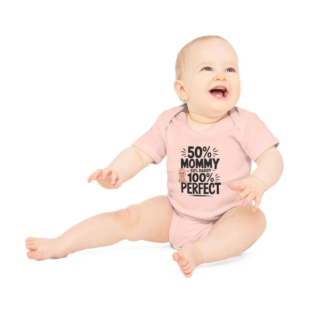 "50% mommy 50% daddy 100% perfect" Baby Organic Short Sleeve Bodysuit