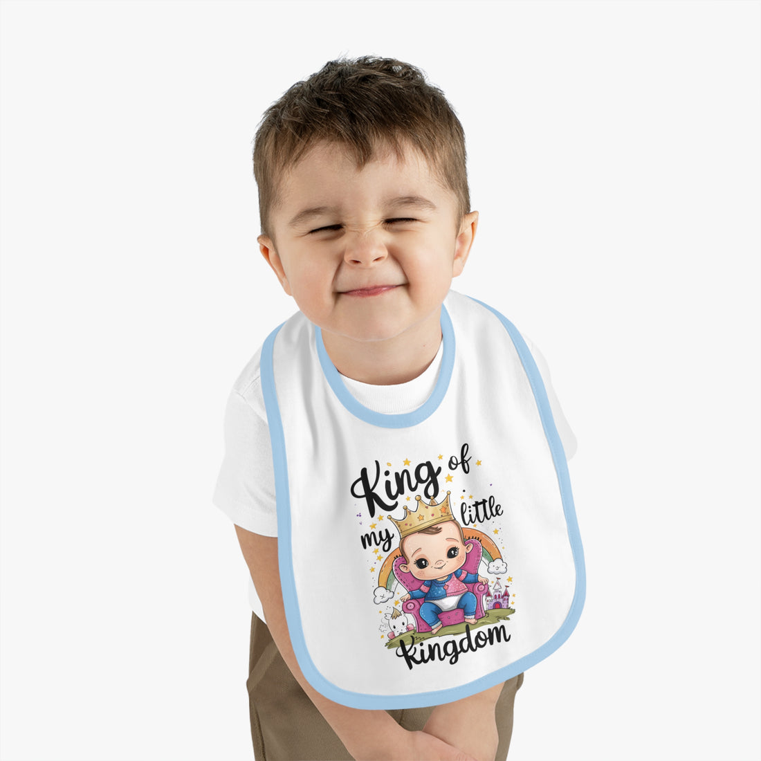 "King of my little kingdom" Baby Contrast Trim Jersey Bib