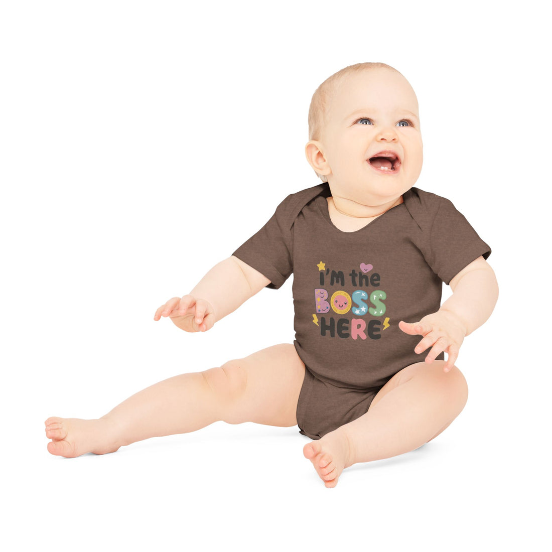 "I'm the boss here" Baby Organic Short Sleeve Bodysuit