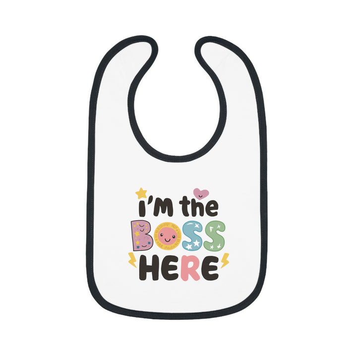 "I'm the boss here" Baby Contrast Trim Jersey Bib