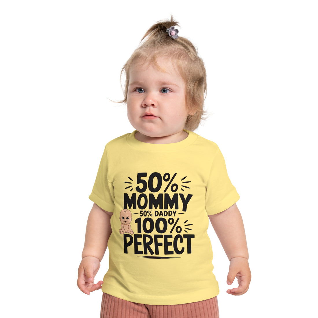 "50% mommy 50% daddy 100% perfect" Baby Short Sleeve T-Shirt