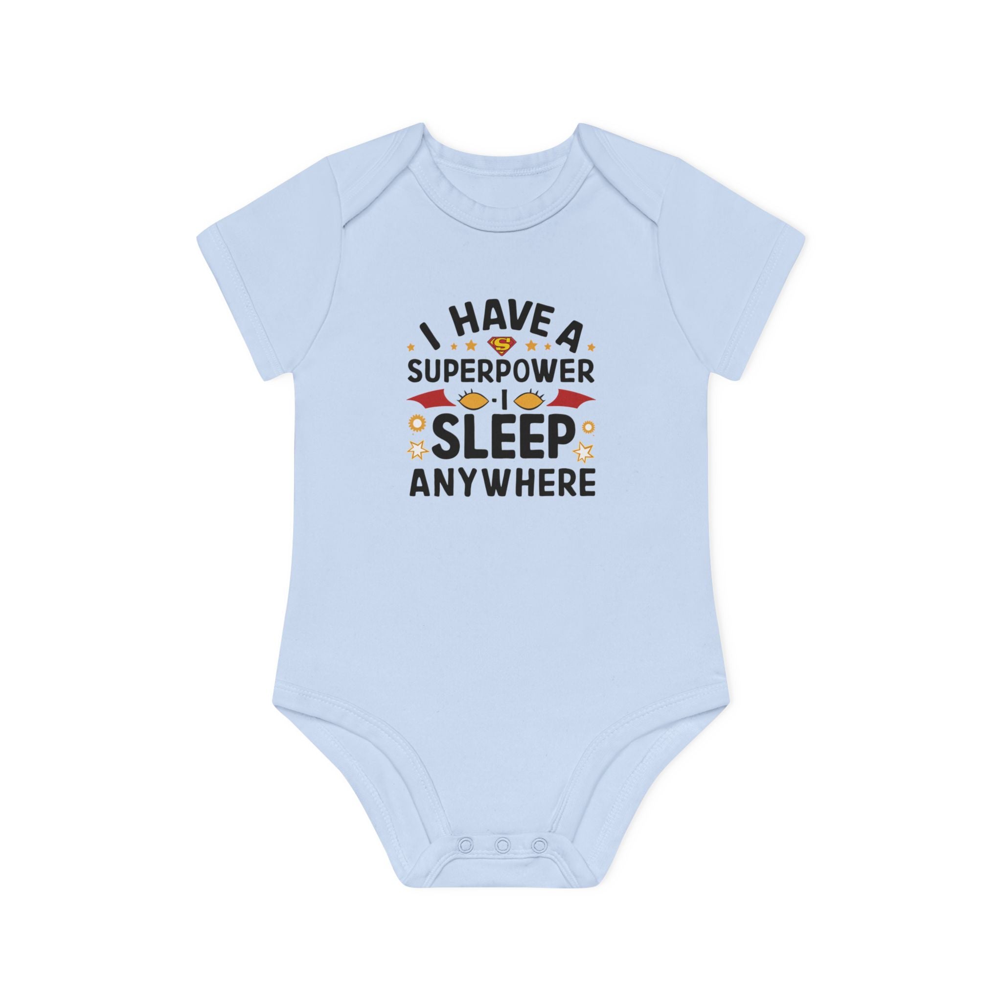 "I have a superpower I sleep anywhere" Baby Organic Short Sleeve Bodysuit