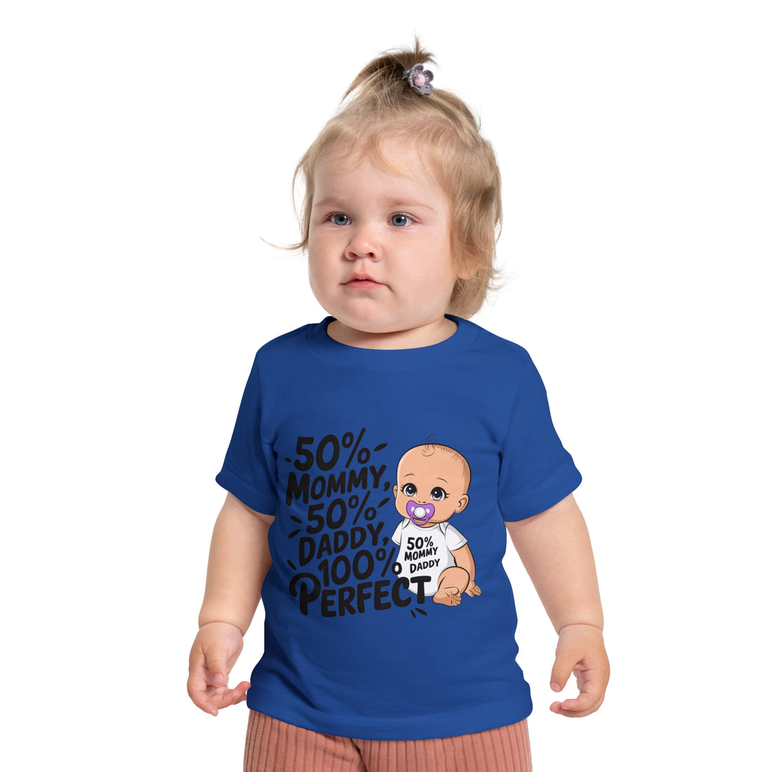 "50% mommy 50% daddy 100% perfect" Baby Short Sleeve T-Shirt