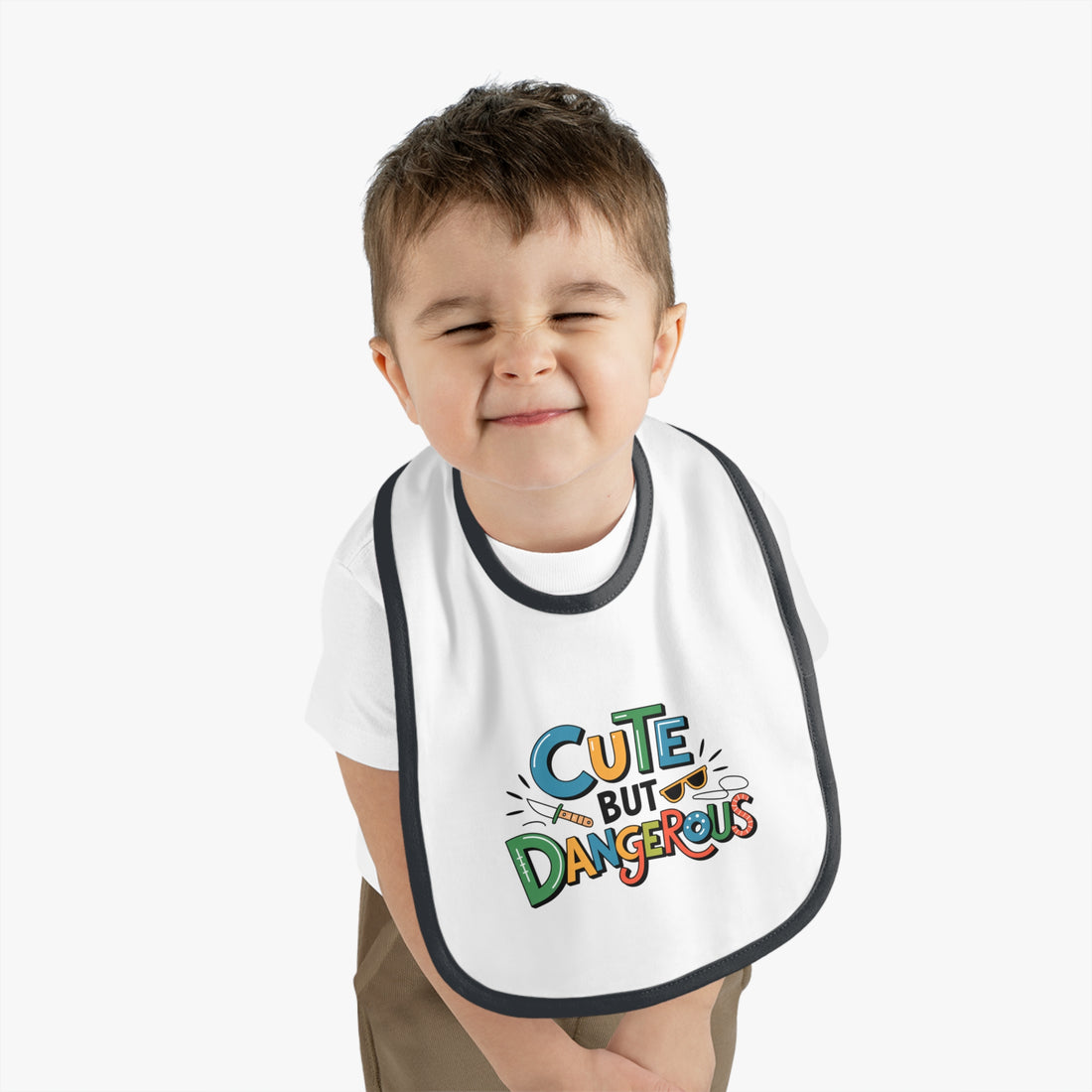 "Cute but dangerous" Baby Contrast Trim Jersey Bib