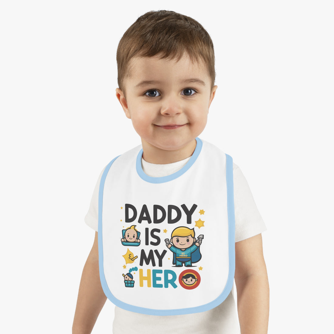 "Daddy is my hero" Baby Contrast Trim Jersey Bib