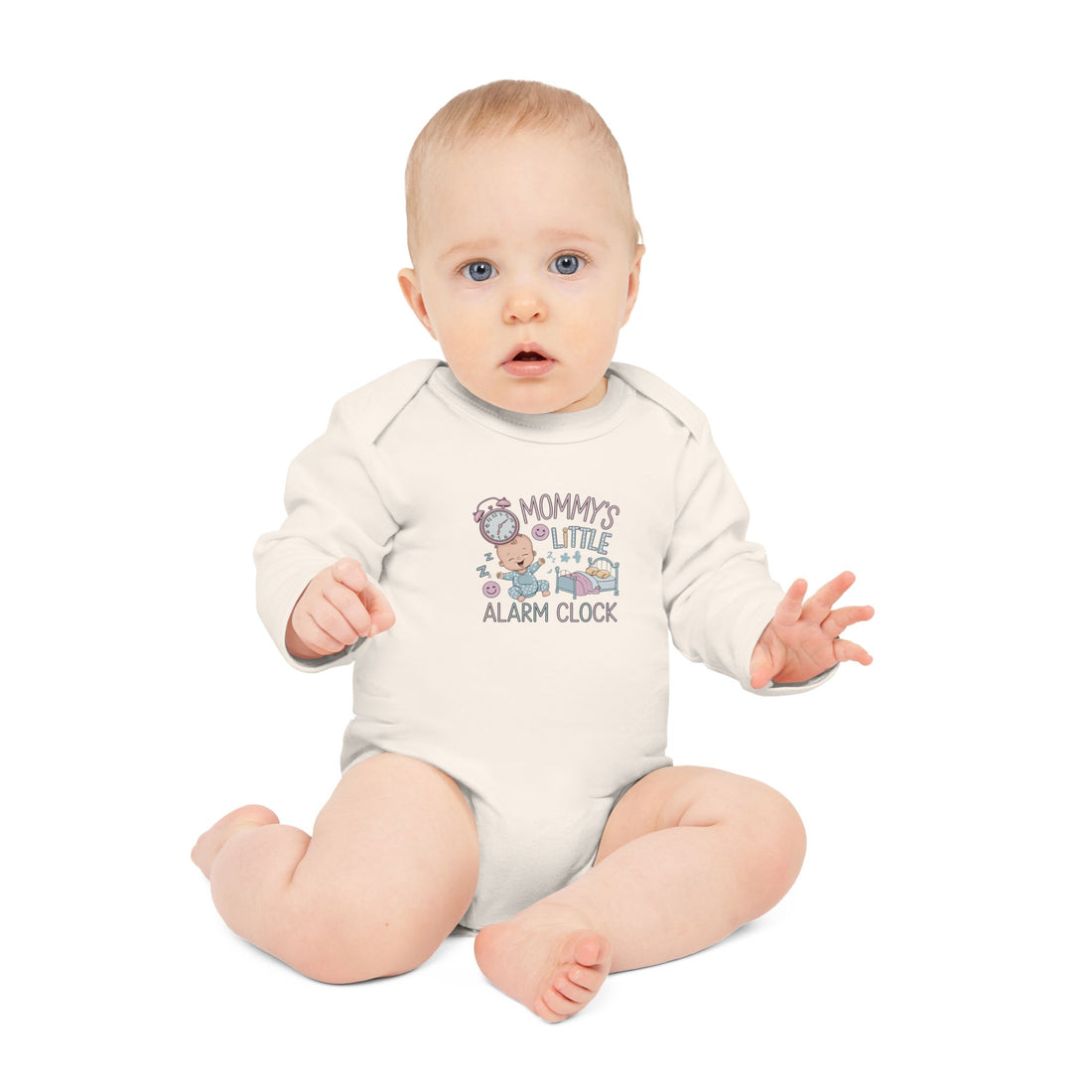 "Mommy's little alarm clock" Baby Long-Sleeve Organic Bodysuit