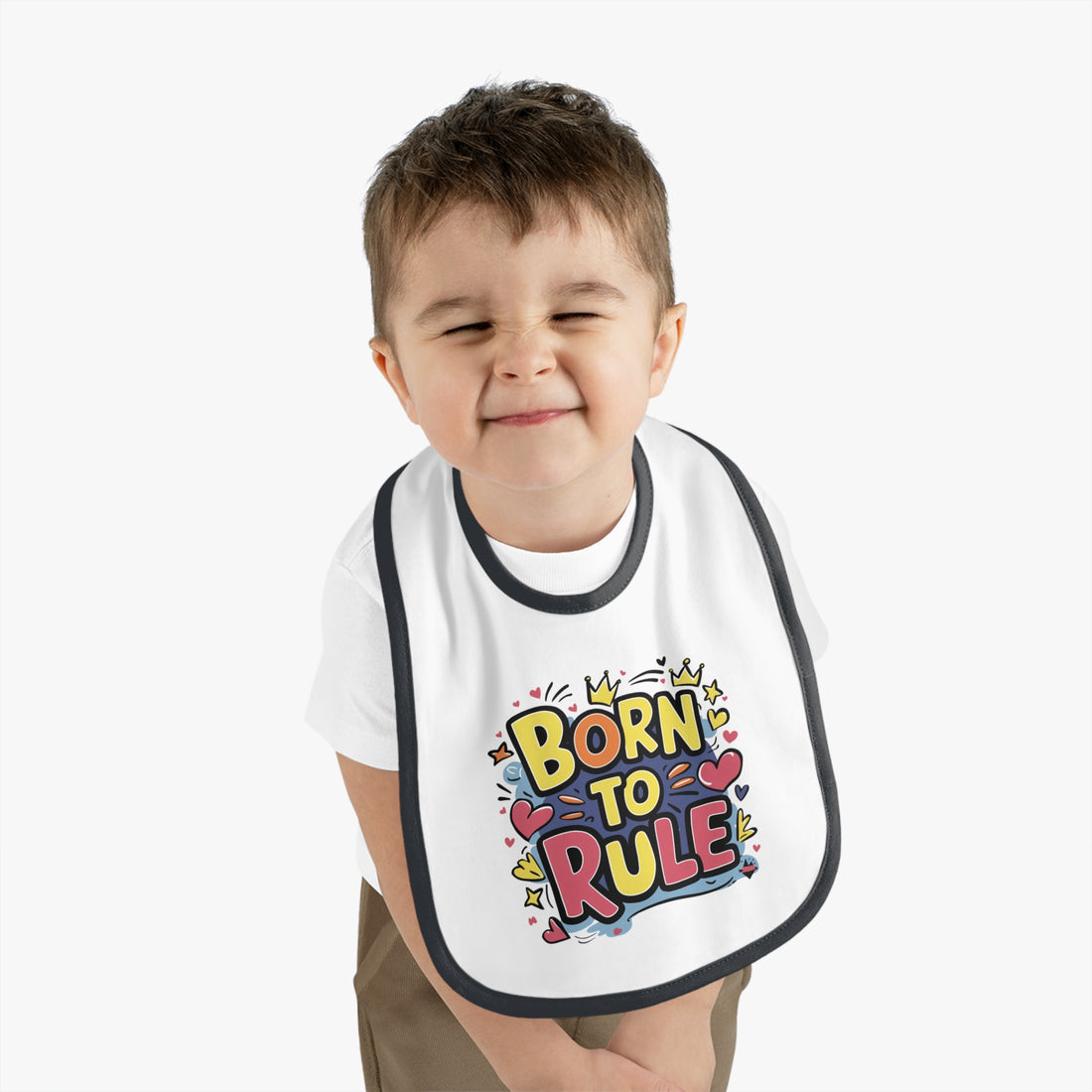 "Born to rule" Baby Contrast Trim Jersey Bib