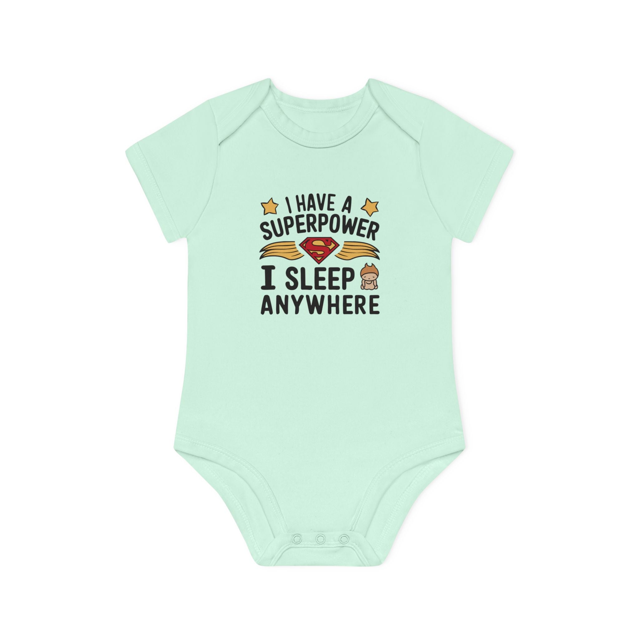 "I have a superpower I sleep anywhere" Baby Organic Short Sleeve Bodysuit