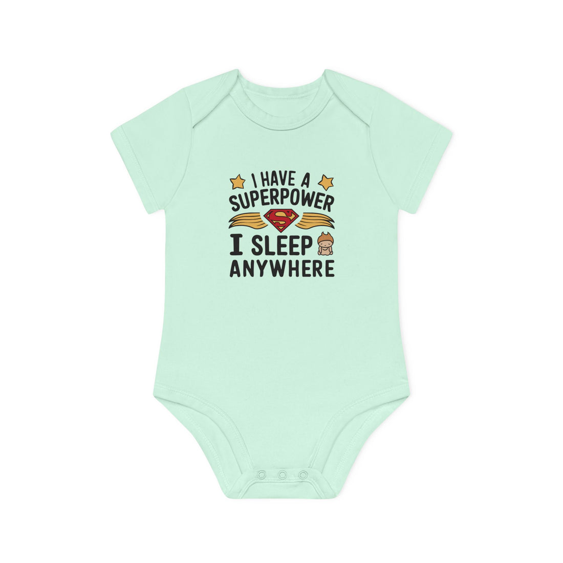 "I have a superpower I sleep anywhere" Baby Organic Short Sleeve Bodysuit