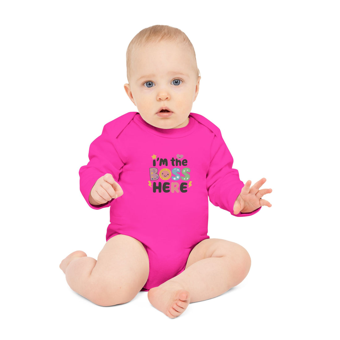 "I'm the boss here" Baby Long-Sleeve Organic Bodysuit