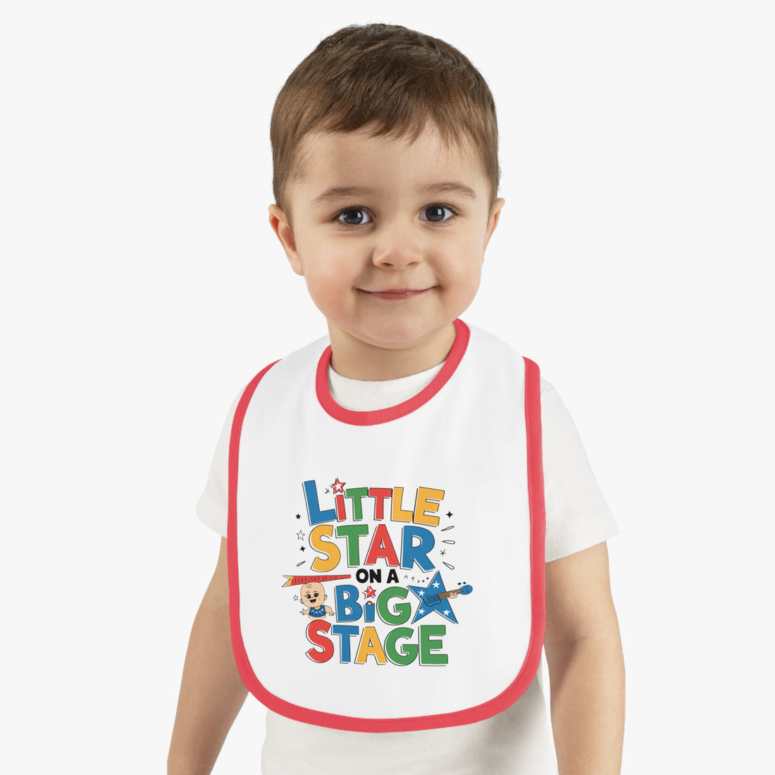 "Little star on a big stage" Baby Contrast Trim Jersey Bib