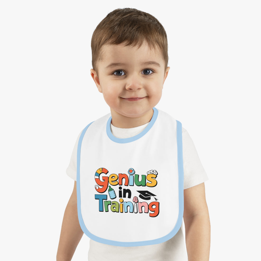 "Genius in training" Baby Contrast Trim Jersey Bib