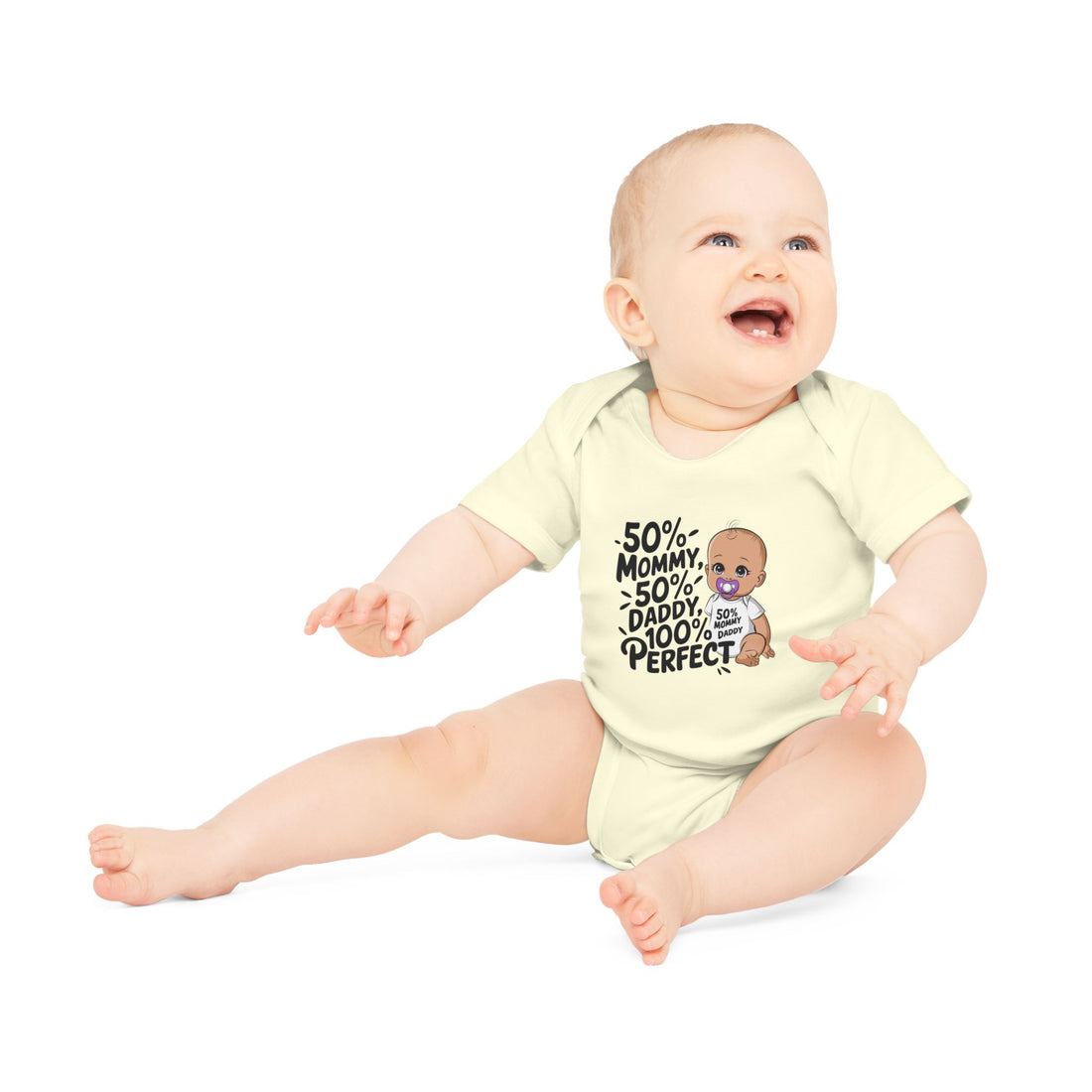 "50% mommy 50% daddy 100% perfect" Baby Organic Short Sleeve Bodysuit