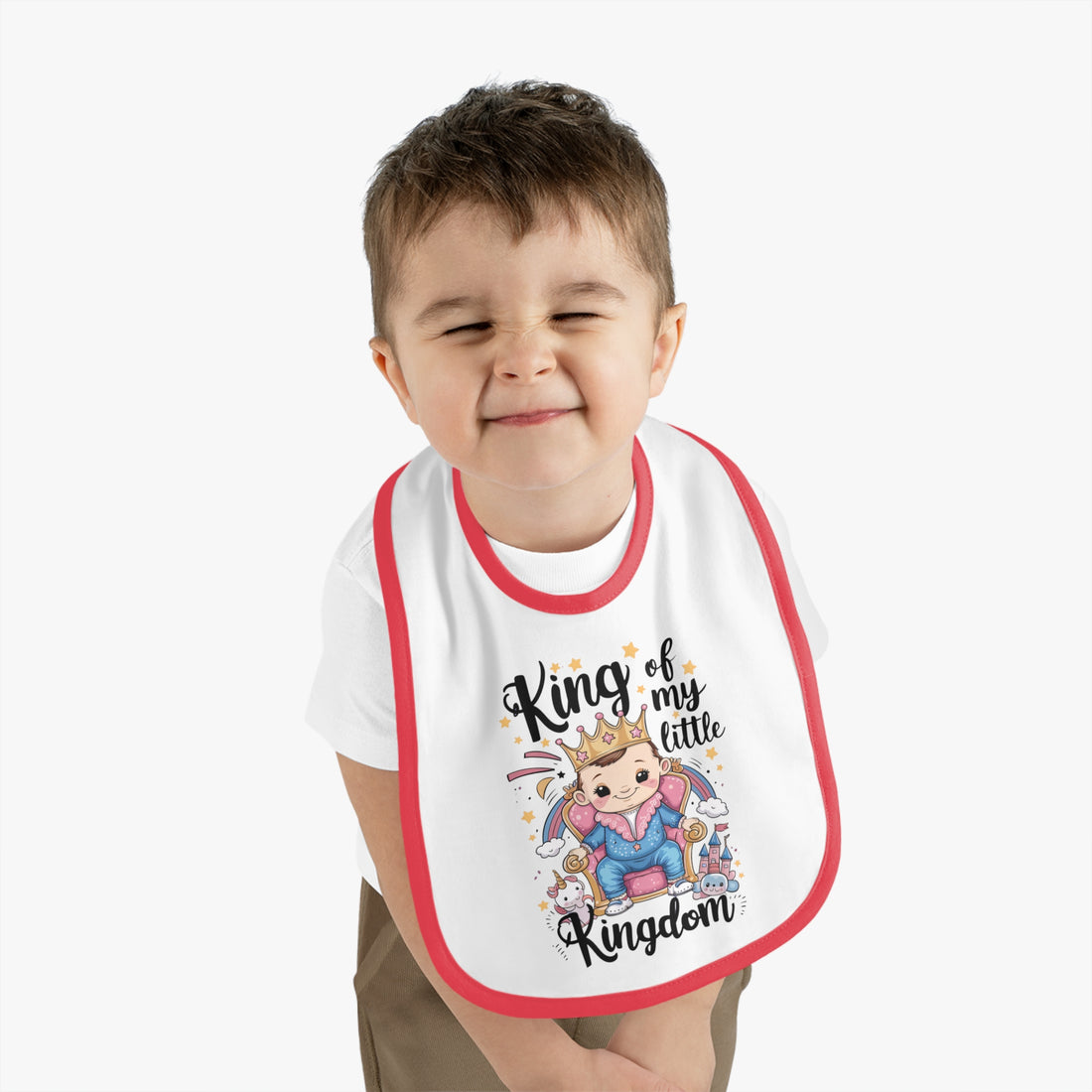 "King of my little kingdom" Baby Contrast Trim Jersey Bib