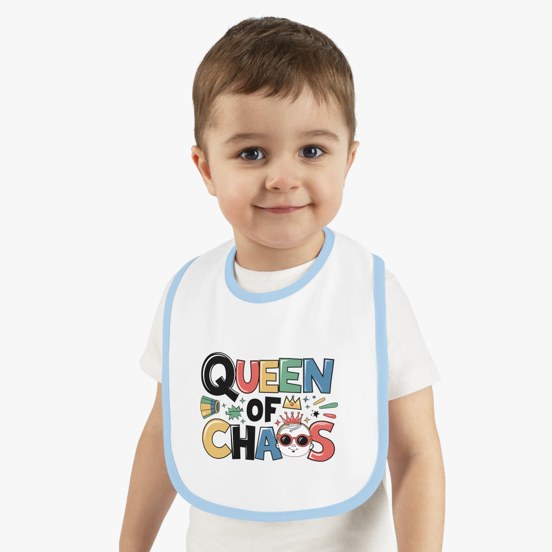 "Queen of chaos" Baby Contrast Trim Jersey Bib