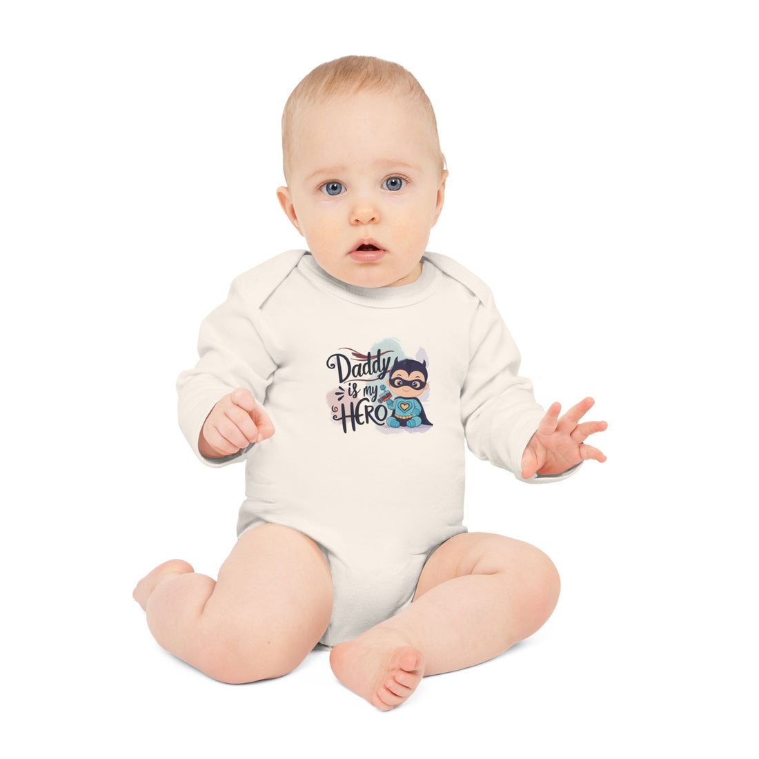 "Daddy is my hero" Baby Long-Sleeve Organic Bodysuit