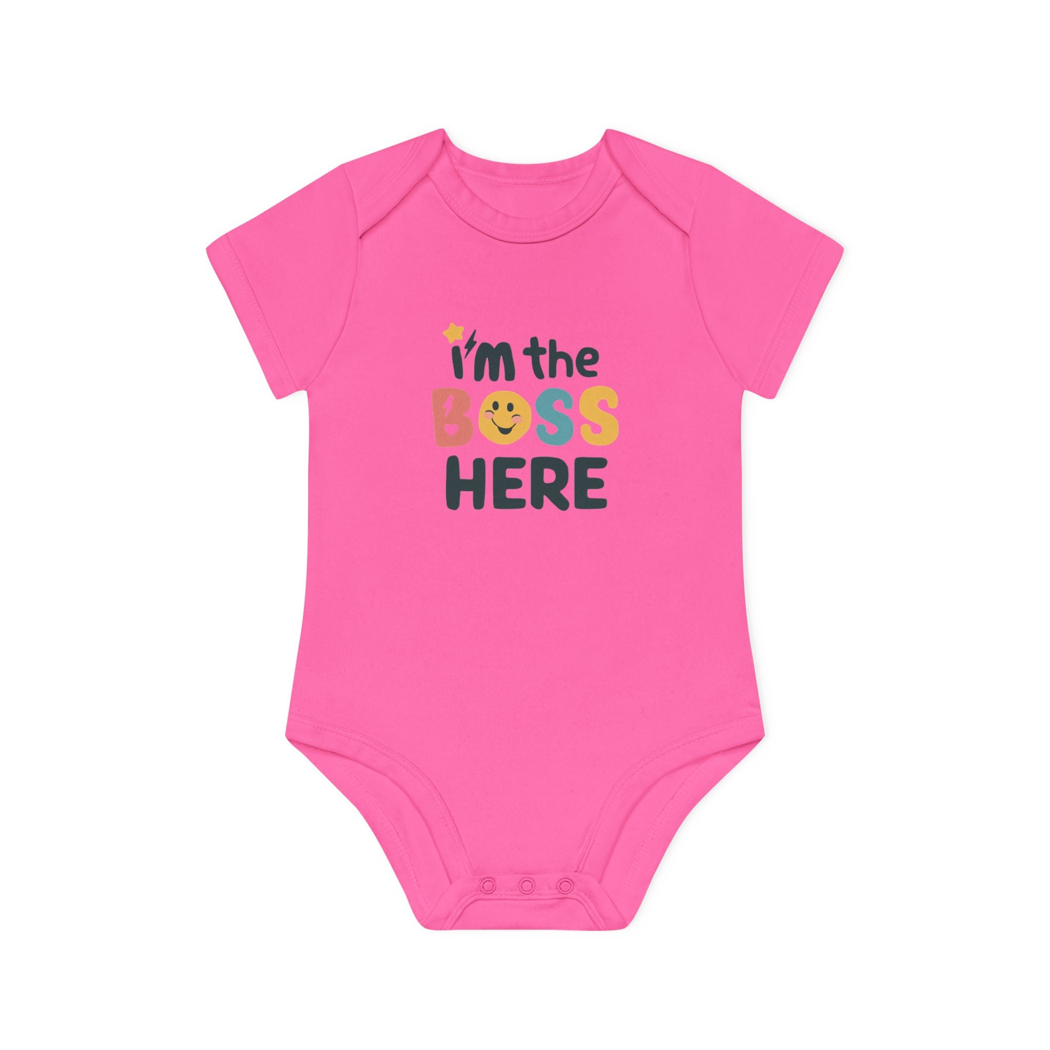 "I'm the boss here" Baby Organic Short Sleeve Bodysuit
