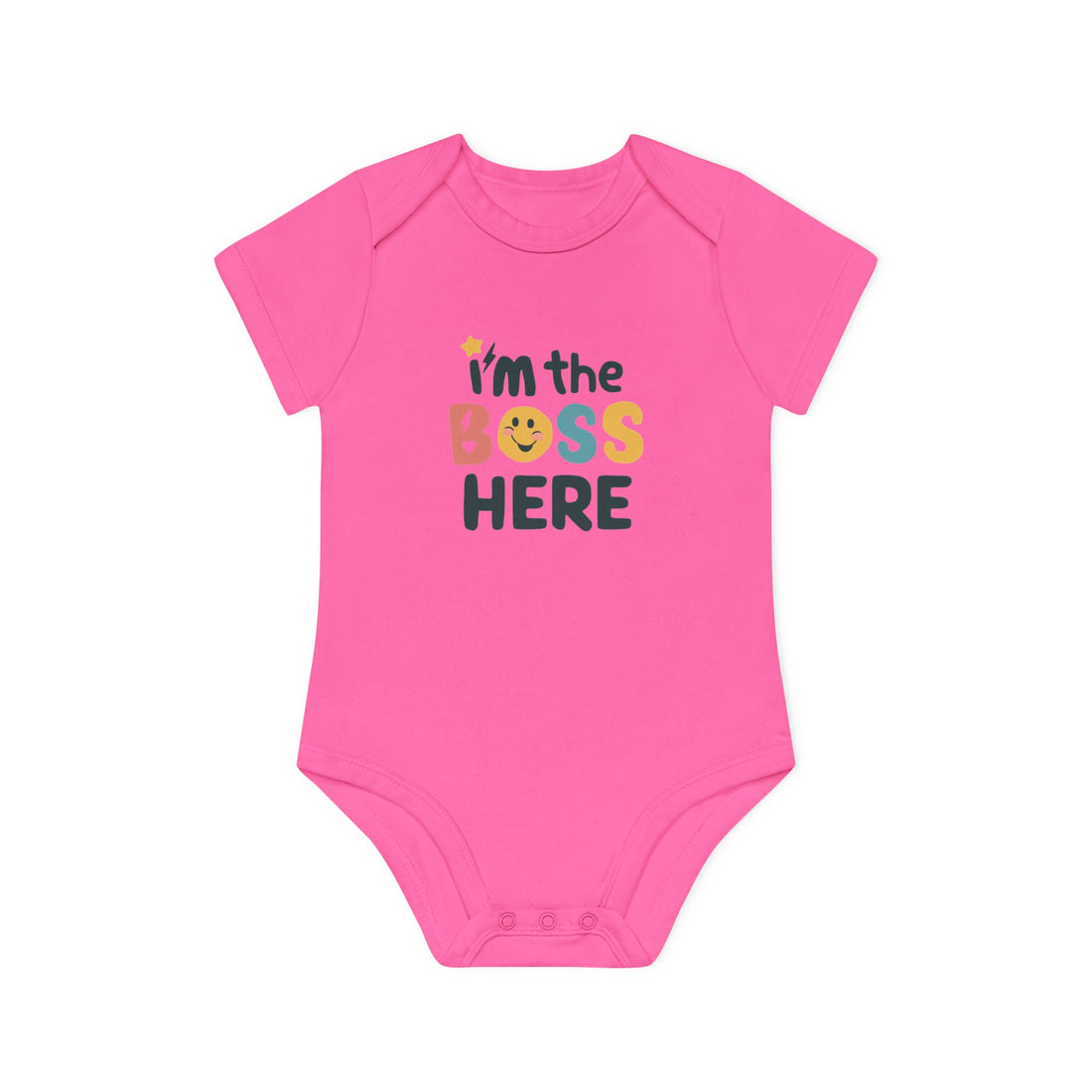 "I'm the boss here" Baby Organic Short Sleeve Bodysuit