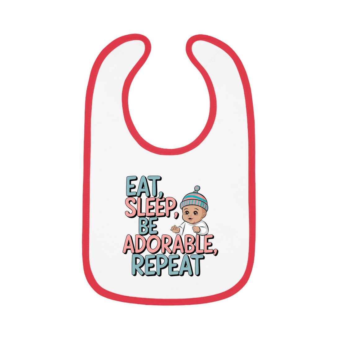 "Eat, sleep, be adorable, repeat" Baby Contrast Trim Jersey Bib