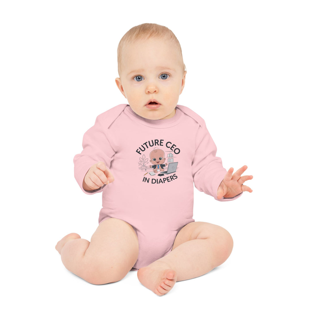 "Future CEO in diapers" Baby Long-Sleeve Organic Bodysuit