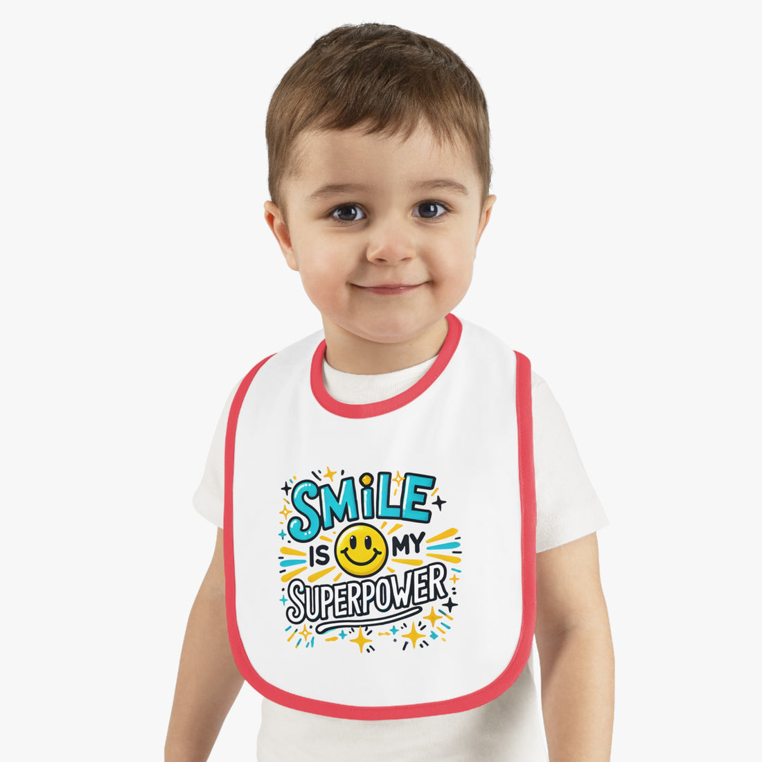 "Smile is my superpower" Baby Contrast Trim Jersey Bib