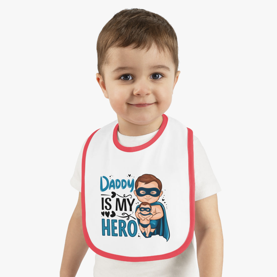 "Daddy is my hero" Baby Contrast Trim Jersey Bib