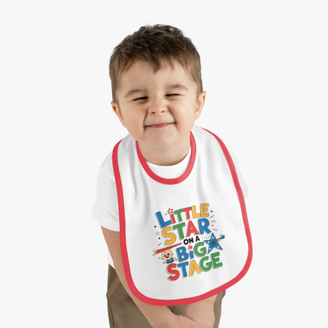 "Little star on a big stage" Baby Contrast Trim Jersey Bib