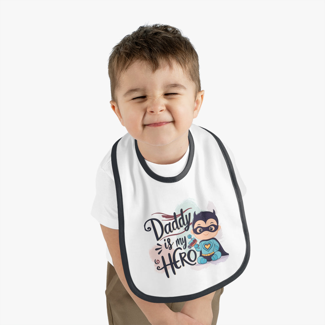 "Daddy is my hero" Baby Contrast Trim Jersey Bib