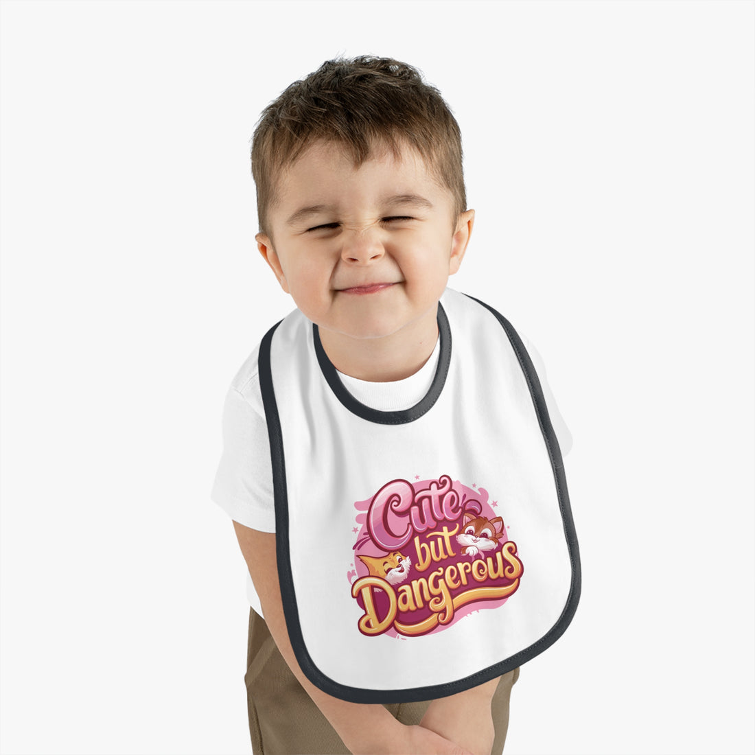 "Cute but dangerous" Baby Contrast Trim Jersey Bib