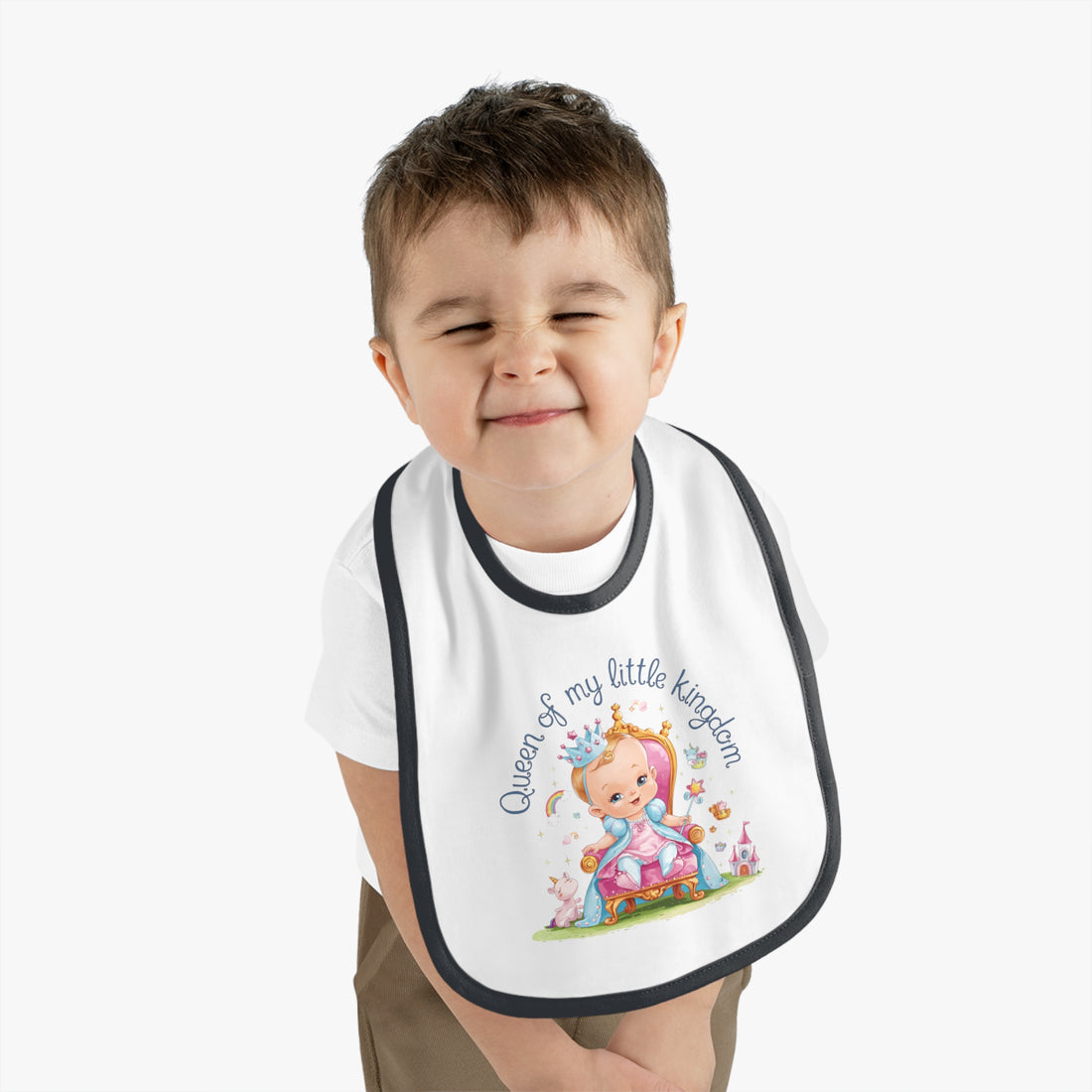 "Queen of my little kingdom" Baby Contrast Trim Jersey Bib