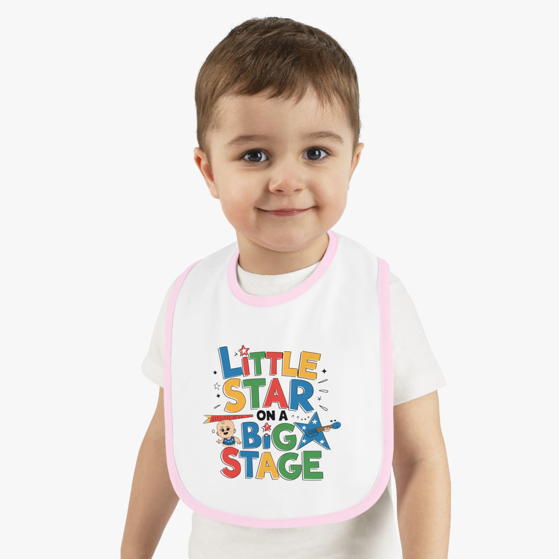 "Little star on a big stage" Baby Contrast Trim Jersey Bib