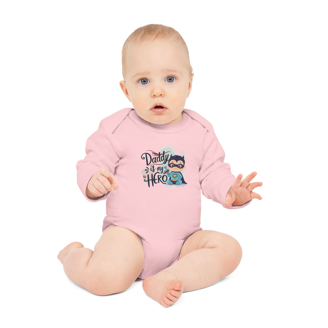 "Daddy is my hero" Baby Long-Sleeve Organic Bodysuit