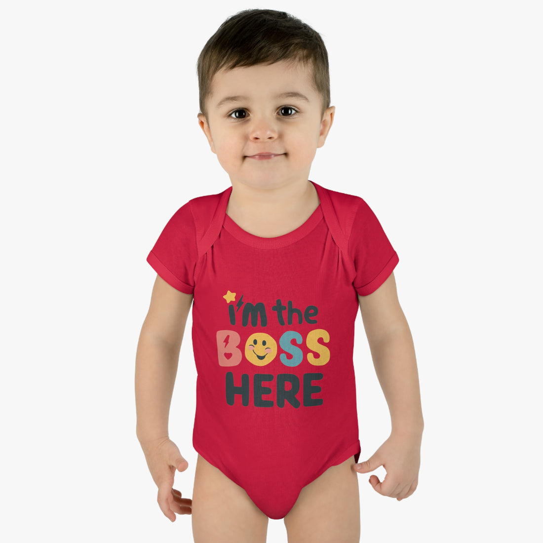 "I'm the boss here" Infant Baby Rib Bodysuit