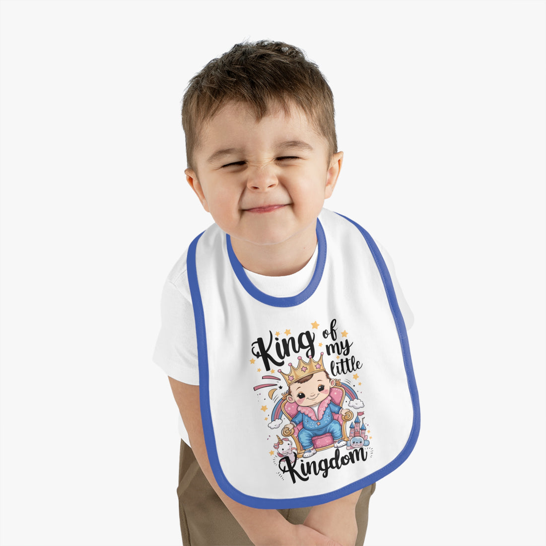 "King of my little kingdom" Baby Contrast Trim Jersey Bib