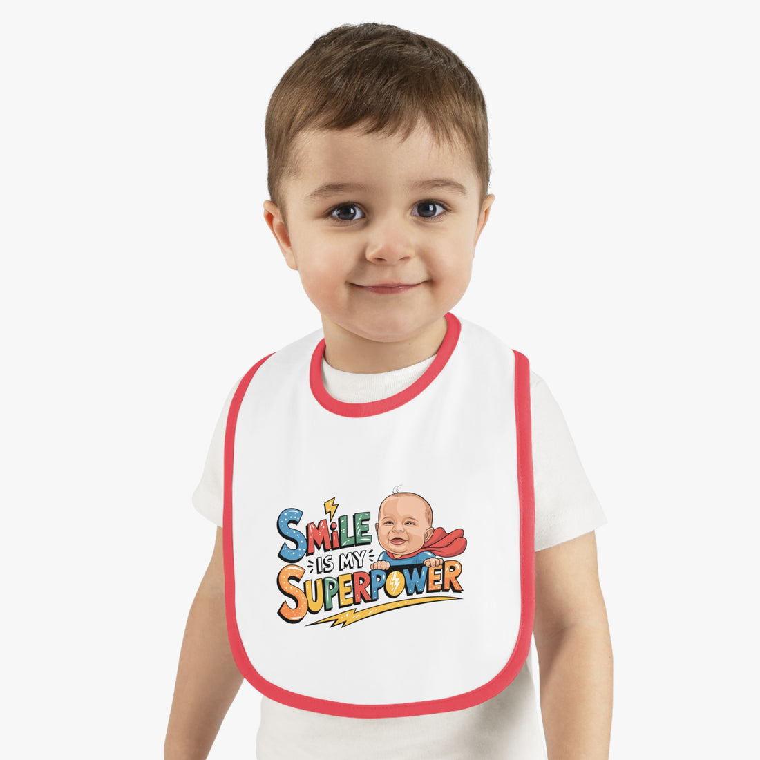 "Smile is my superpower" Baby Contrast Trim Jersey Bib