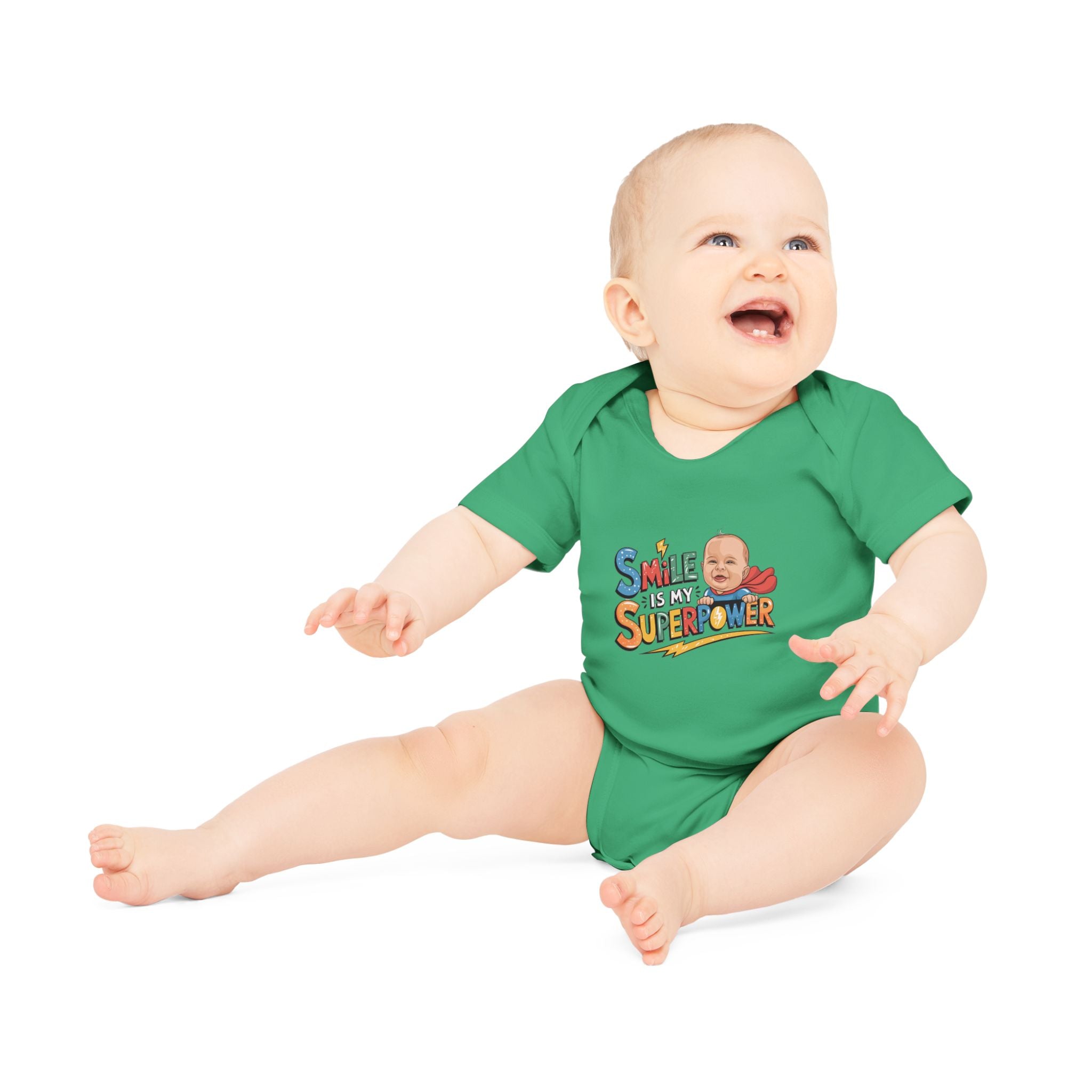 "Smile is my superpower" Baby Organic Short Sleeve Bodysuit