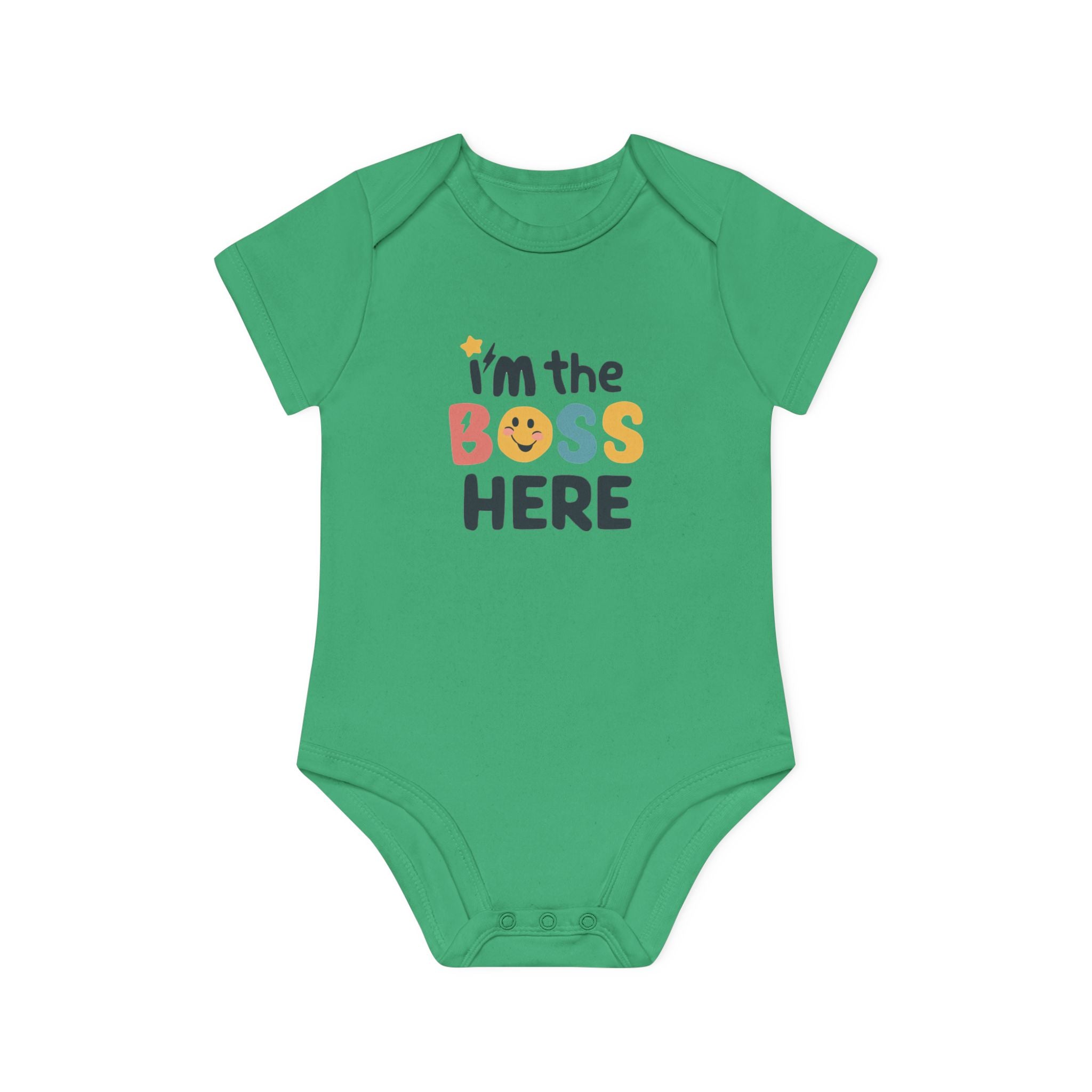 "I'm the boss here" Baby Organic Short Sleeve Bodysuit