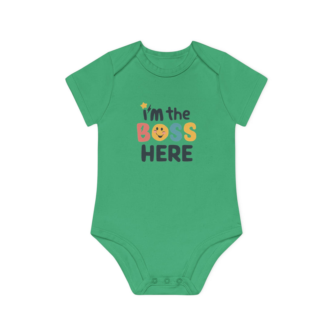 "I'm the boss here" Baby Organic Short Sleeve Bodysuit