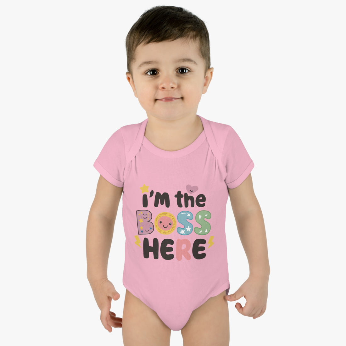 "I'm the boss here" Infant Baby Rib Bodysuit