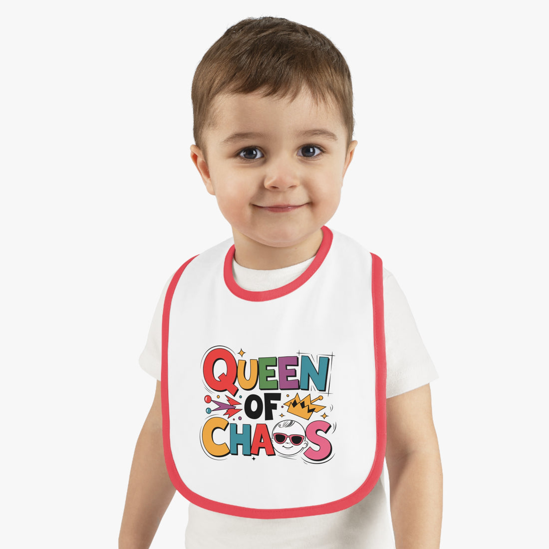 "Queen of chaos" Baby Contrast Trim Jersey Bib