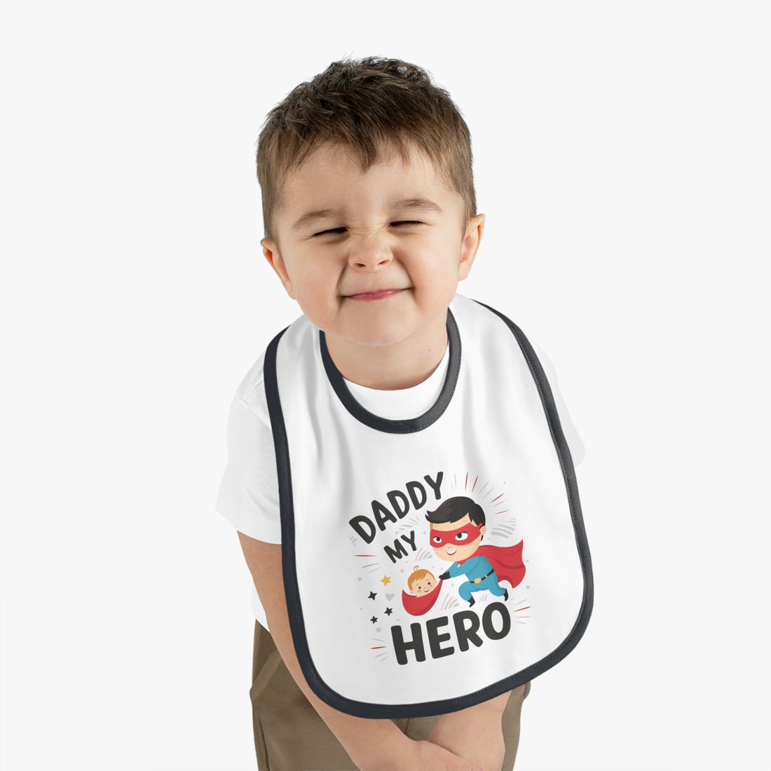 "Daddy is my hero" Baby Contrast Trim Jersey Bib