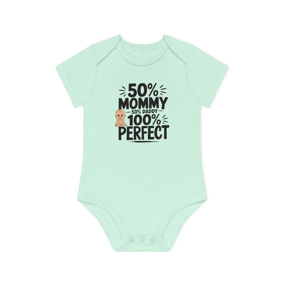 "50% mommy 50% daddy 100% perfect" Baby Organic Short Sleeve Bodysuit