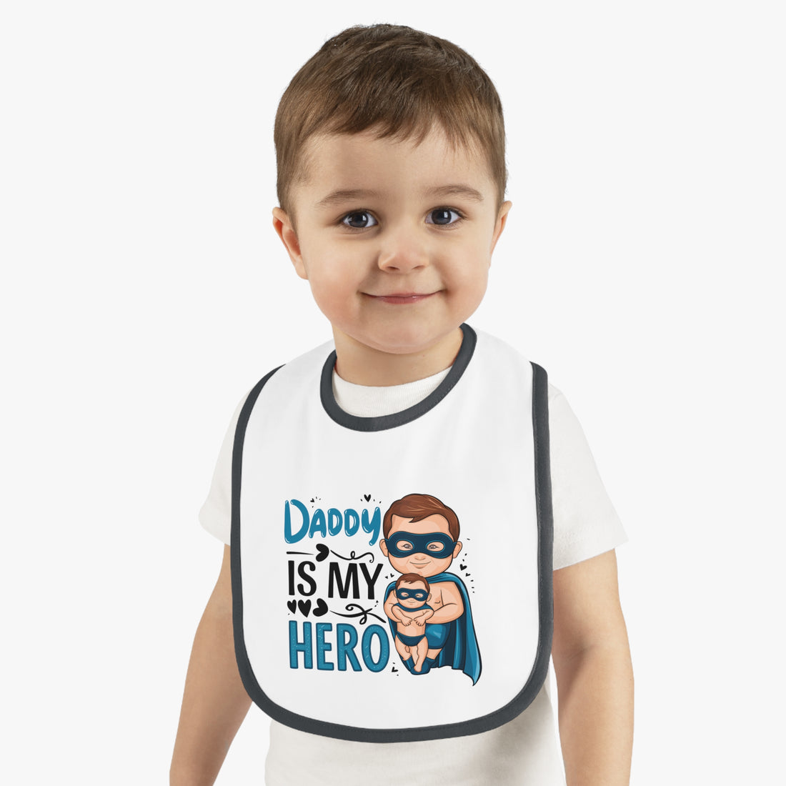 "Daddy is my hero" Baby Contrast Trim Jersey Bib