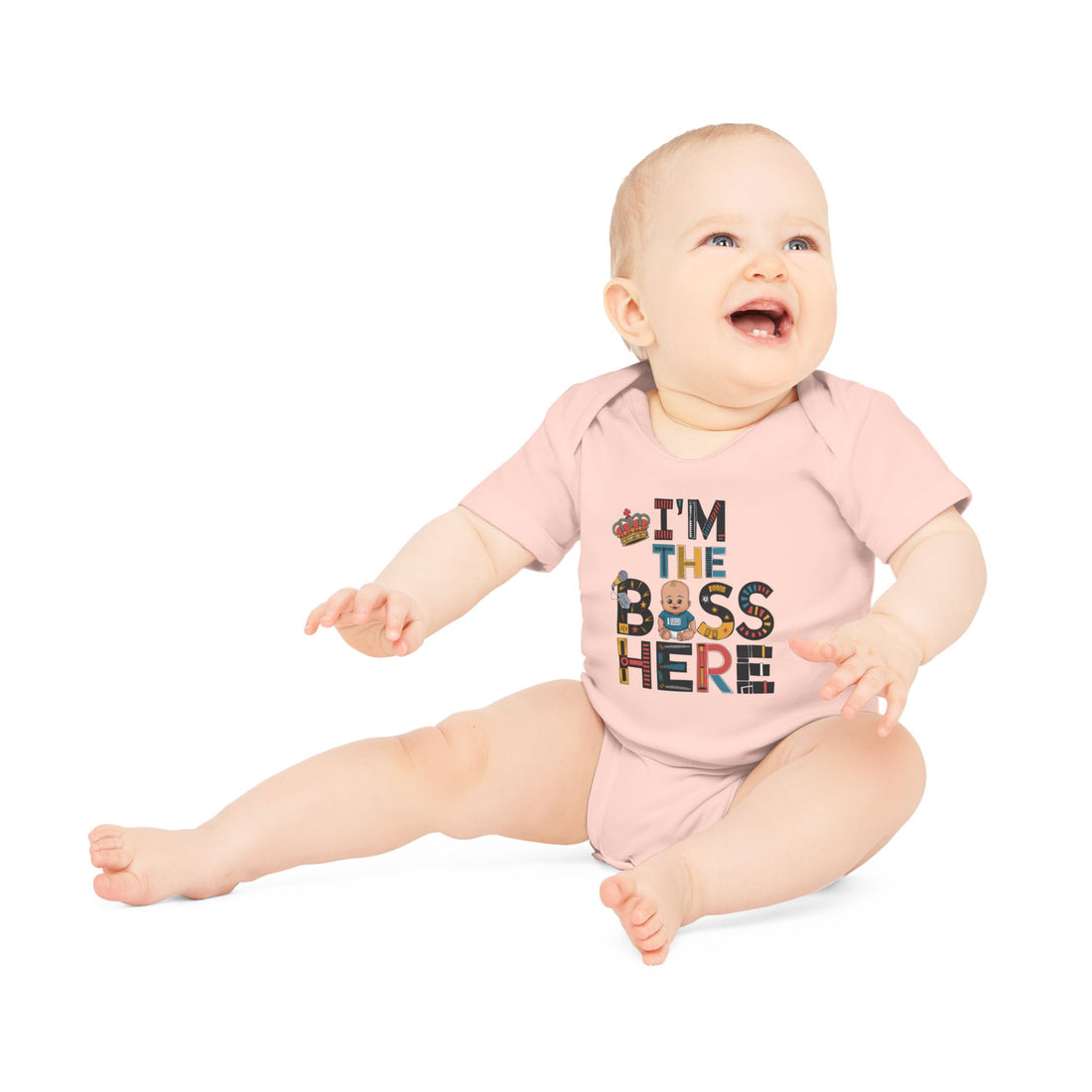 "I'm the boss here" Baby Organic Short Sleeve Bodysuit