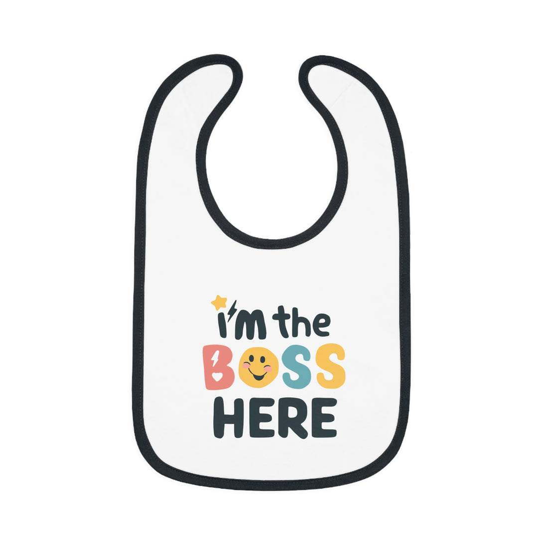 "I'm the boss here" Baby Contrast Trim Jersey Bib