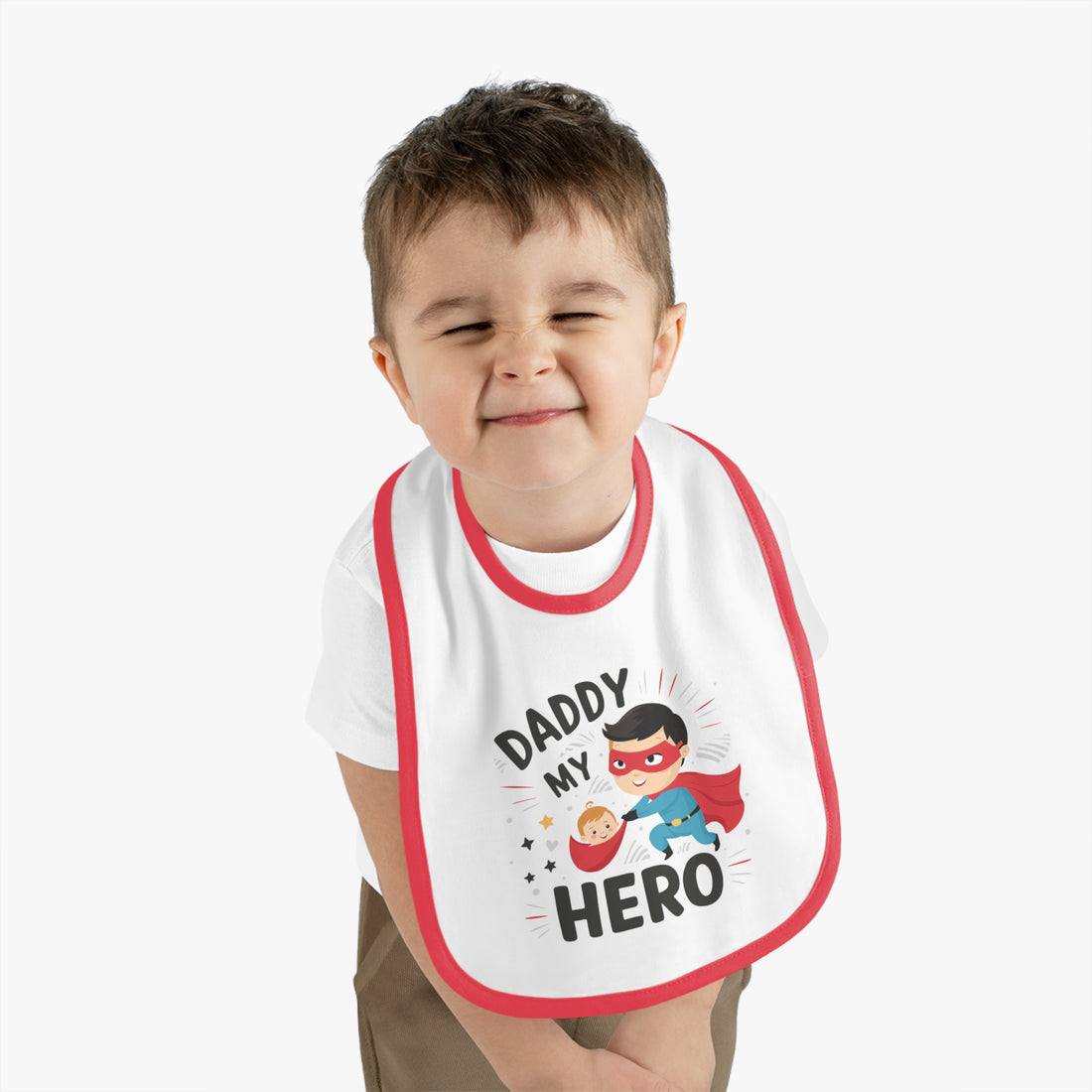 "Daddy is my hero" Baby Contrast Trim Jersey Bib