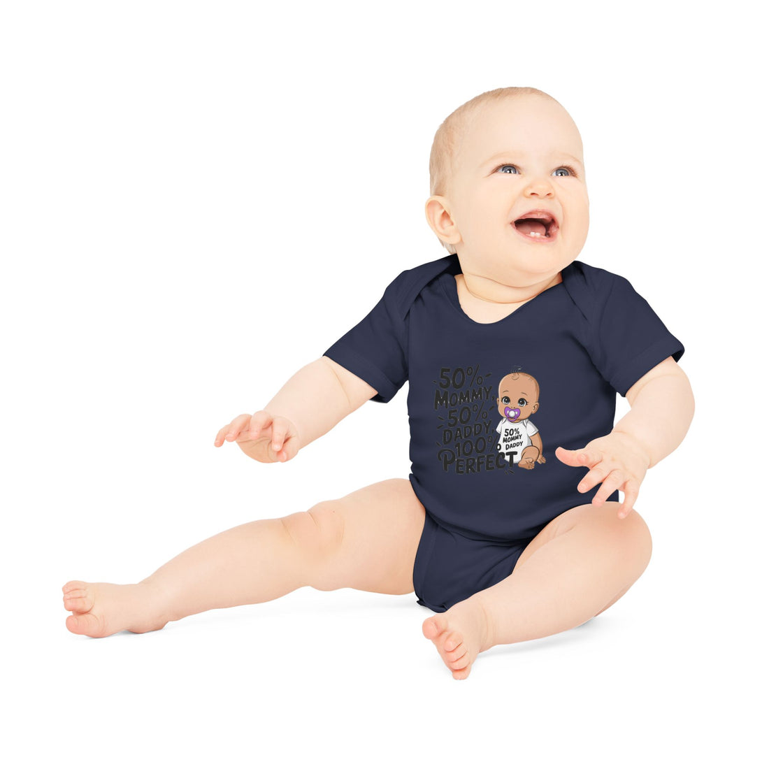 "50% mommy 50% daddy 100% perfect" Baby Organic Short Sleeve Bodysuit