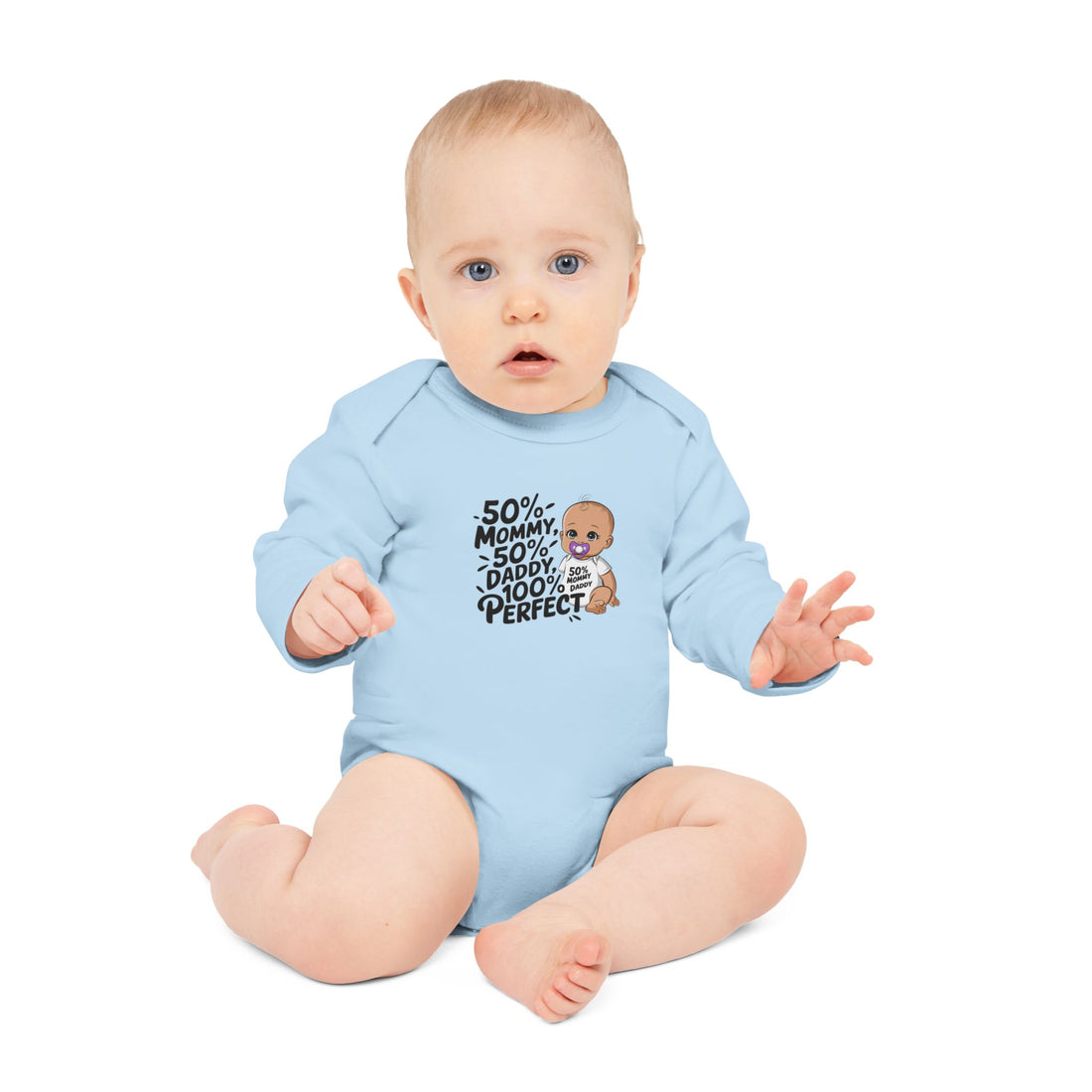 "50% mommy 50% daddy 100% perfect" Baby Long-Sleeve Organic Bodysuit