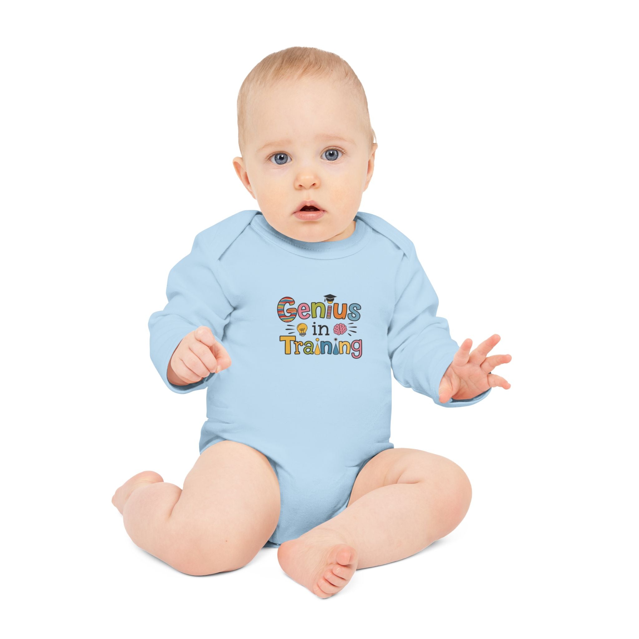 "Genius in training" Baby Long-Sleeve Organic Bodysuit