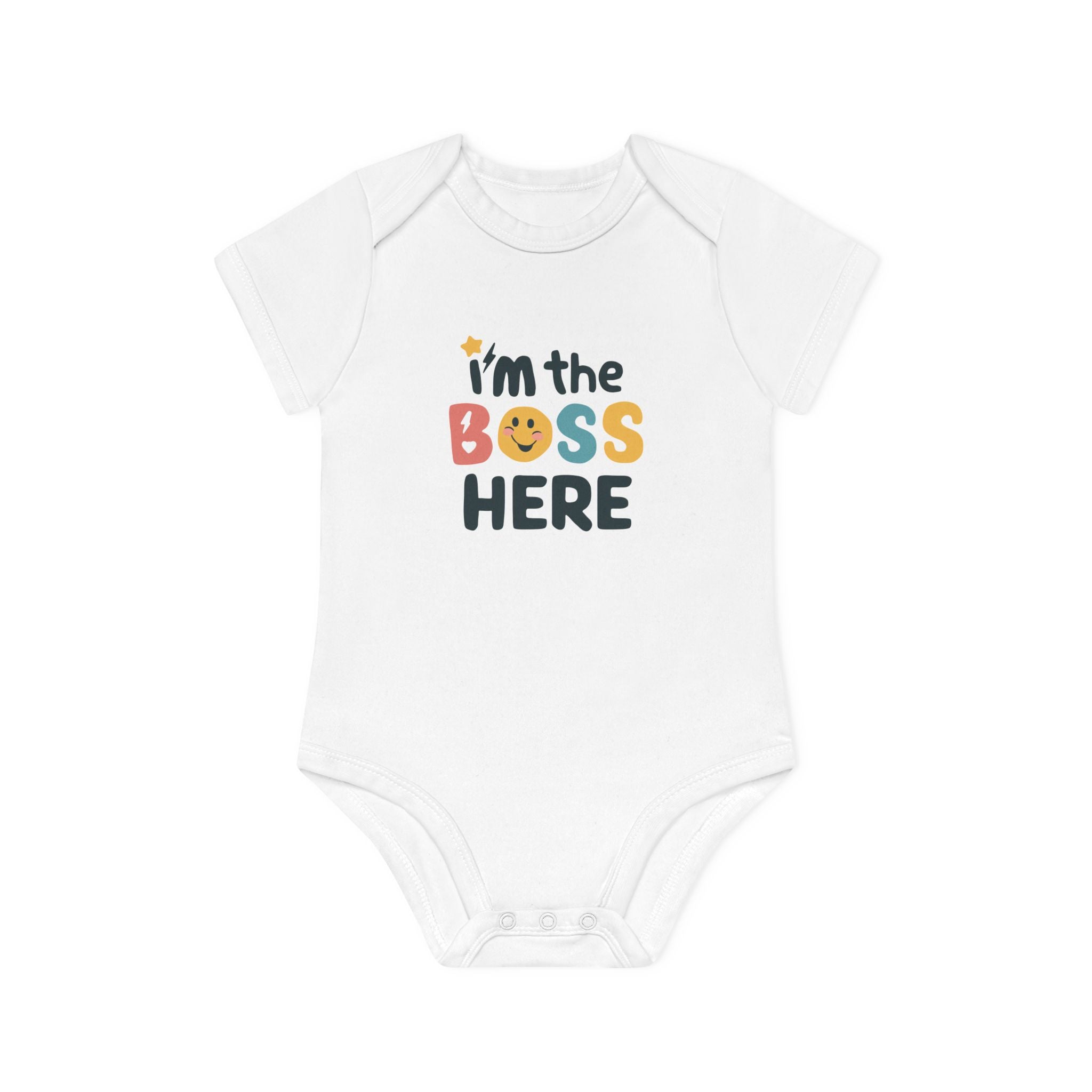 "I'm the boss here" Baby Organic Short Sleeve Bodysuit